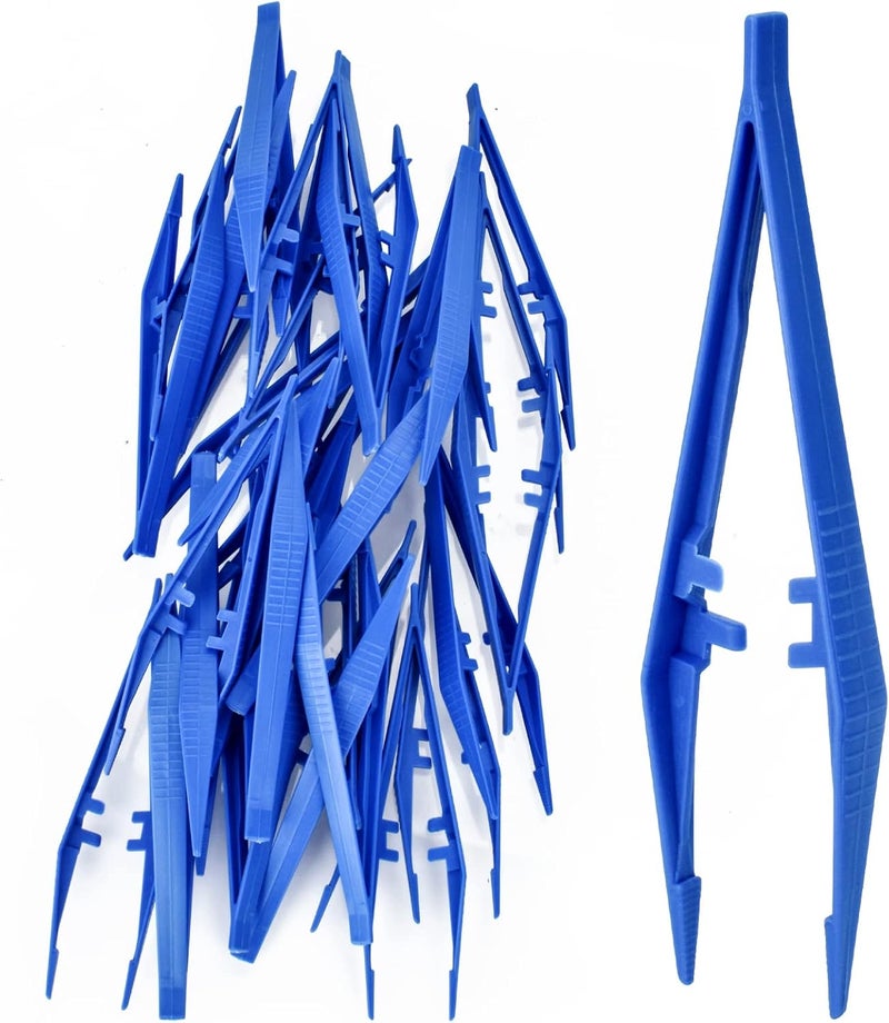 AccEncyc 30 Pcs DisposableTweezers Bulk Pack Blue 5 Inch Plastic Tweezers for Home, School and Lab - Image 1